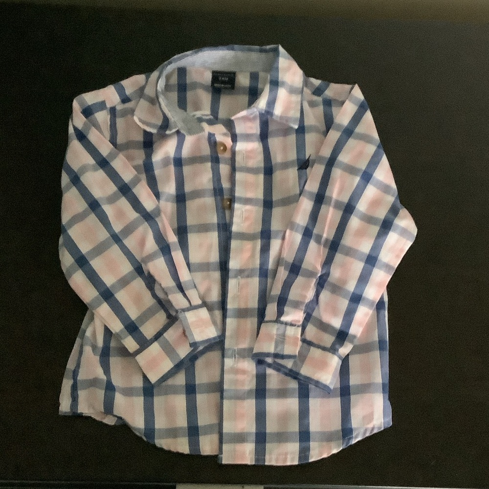 Nautica Kids Blue and White Striped Button Down Shirt